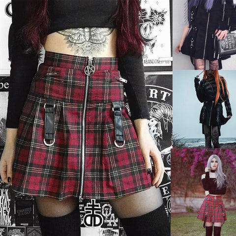 Girl Ladies Mini Skirt Red Plaid Skirts High Waist Ruffle Pleated Short Dress