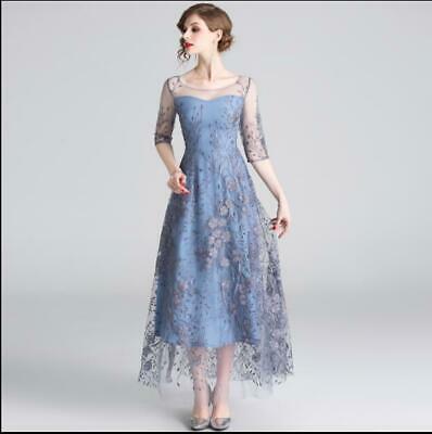 New Banquet Elegant Temperament Long Mesh Gauze Embroidered Dress