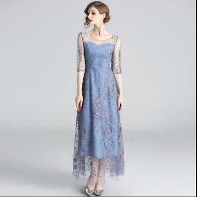 New Banquet Elegant Temperament Long Mesh Gauze Embroidered Dress