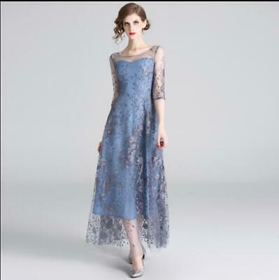 New Banquet Elegant Temperament Long Mesh Gauze Embroidered Dress