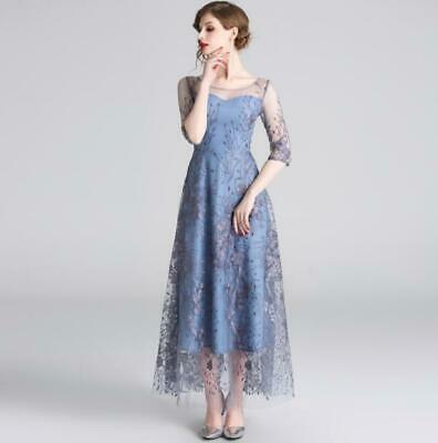 New Banquet Elegant Temperament Long Mesh Gauze Embroidered Dress
