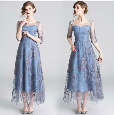 New Banquet Elegant Temperament Long Mesh Gauze Embroidered Dress