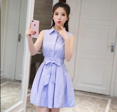 Elegant Sleeveless Korean Fashion Summer Casual Sweet A-line Shirt Dress