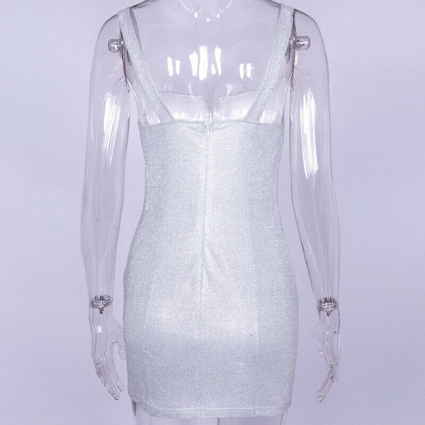 Women Glitter sparkle bling bodycon Strap elegant Backless Party Dress