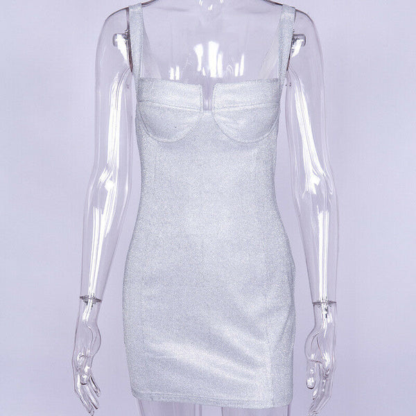 Women Glitter sparkle bling bodycon Strap elegant Backless Party Dress