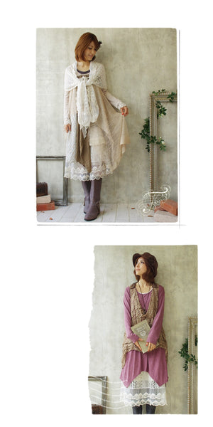 Cotton Lolita Skirt Mori Lace Sleeveless Vest Trim Layer Dress RENDER Entender