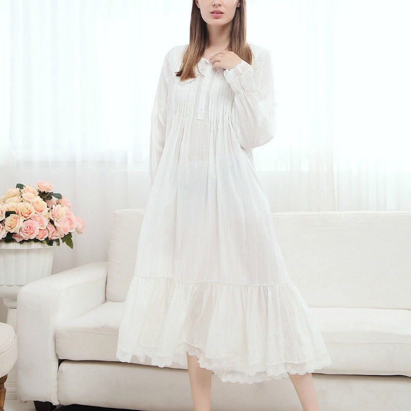 Comfortable Lolita Cotton Night Sleep Dress Wear Lace Ruffle Peter Pan Collar