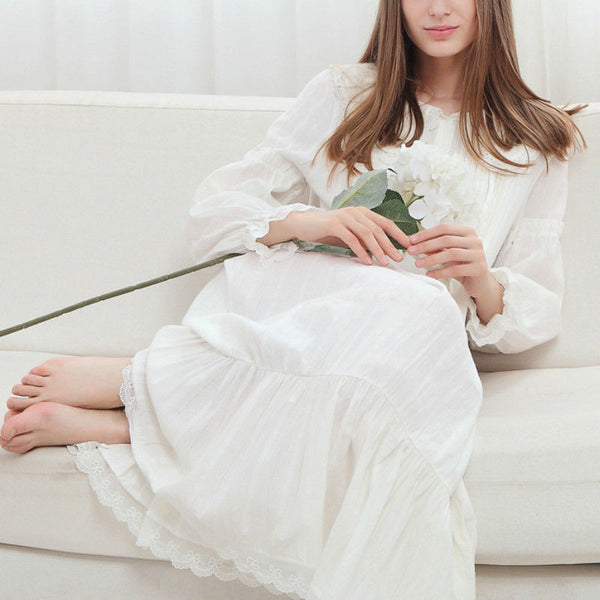 Comfortable Lolita Cotton Night Sleep Dress Wear Lace Ruffle Peter Pan Collar