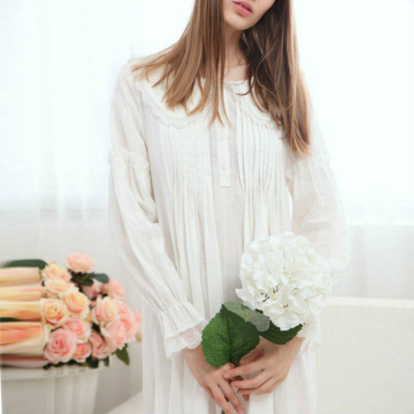 Comfortable Lolita Cotton Night Sleep Dress Wear Lace Ruffle Peter Pan Collar