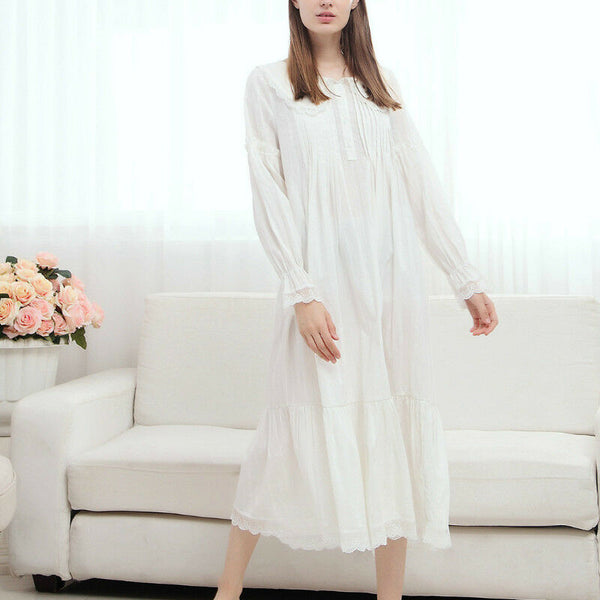 Comfortable Lolita Cotton Night Sleep Dress Wear Lace Ruffle Peter Pan Collar