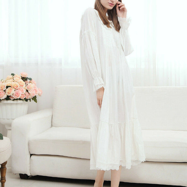 Comfortable Lolita Cotton Night Sleep Dress Wear Lace Ruffle Peter Pan Collar