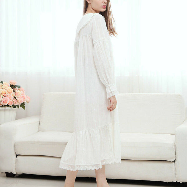 Comfortable Lolita Cotton Night Sleep Dress Wear Lace Ruffle Peter Pan Collar