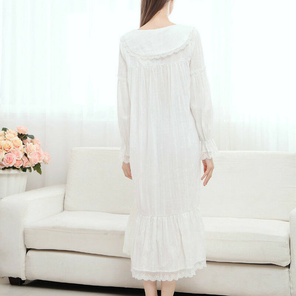Comfortable Lolita Cotton Night Sleep Dress Wear Lace Ruffle Peter Pan Collar