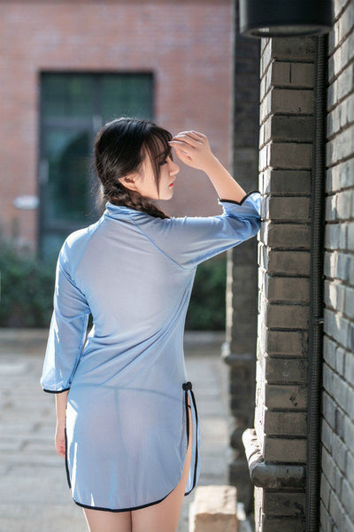 Sexy Cheongsam Dresses Sheer See Through Transparent High Split Retro Lingerie