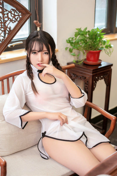 Sexy Cheongsam Dresses Sheer See Through Transparent High Split Retro Lingerie