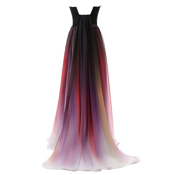 Beauty Strapless Pleated Gradient Color Colorful Ombre Chiffon Prom Gown Dress