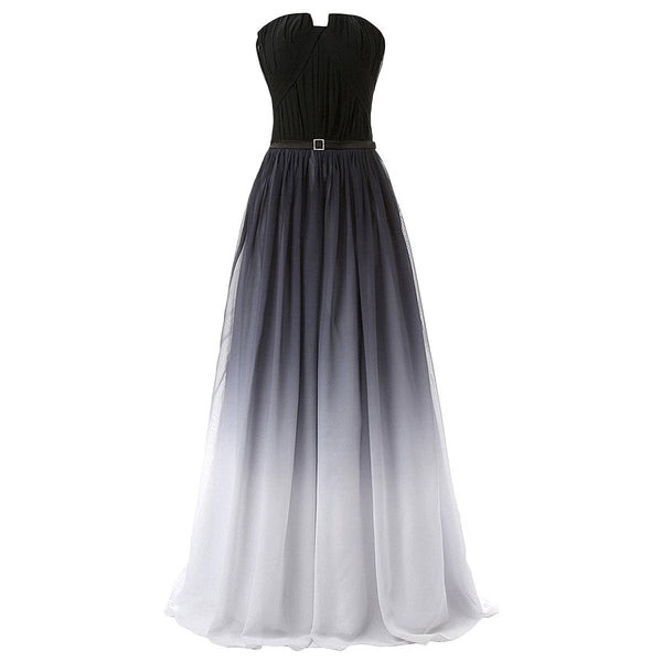 Beauty Strapless Pleated Gradient Color Colorful Ombre Chiffon Prom Gown Dress