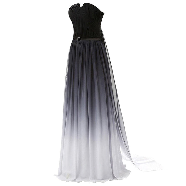 Beauty Strapless Pleated Gradient Color Colorful Ombre Chiffon Prom Gown Dress