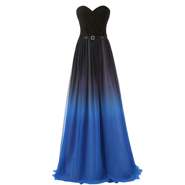 Beauty Strapless Pleated Gradient Color Colorful Ombre Chiffon Prom Gown Dress