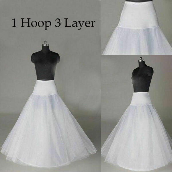 Wedding Petticoat 1 Hoop 3 Layer Bridal Long Underskirt Slip Crinoline Prom