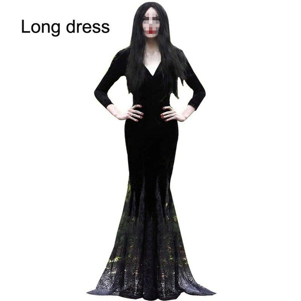 Sexy Women Long Sleeve Lace Maxi Dress Witch Witches Cosplay Gothic Halloween Costume