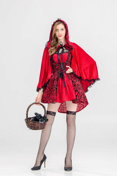 Sexy Women Fancy Costume Cosplay Crazy Halloween Fashion Red Cap Outfit Princess Dress