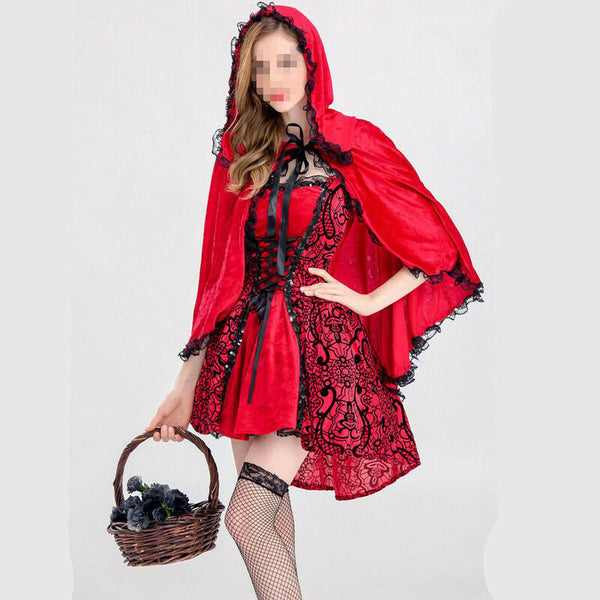 Sexy Women Fancy Costume Cosplay Crazy Halloween Fashion Red Cap Outfit Princess Dress