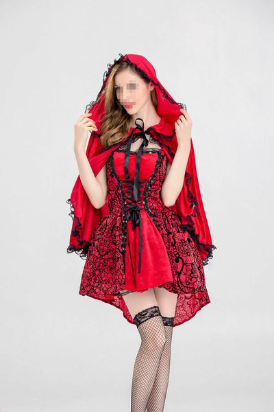 Sexy Women Fancy Costume Cosplay Crazy Halloween Fashion Red Cap Outfit Princess Dress