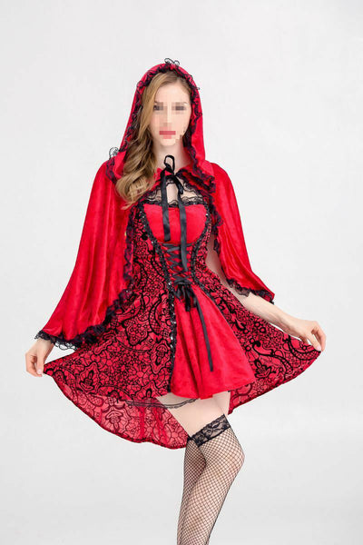 Sexy Women Fancy Costume Cosplay Crazy Halloween Fashion Red Cap Outfit Princess Dress