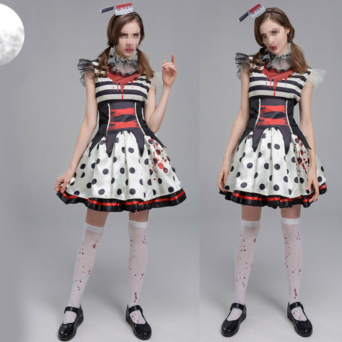 Women Clown Costume Happy Halloween Cosplay Hat Outfit Party Fancy Dresses Clothes