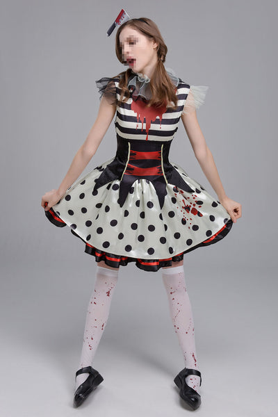 Women Clown Costume Happy Halloween Cosplay Hat Outfit Party Fancy Dresses Clothes