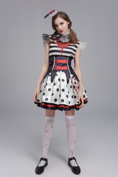 Women Clown Costume Happy Halloween Cosplay Hat Outfit Party Fancy Dresses Clothes