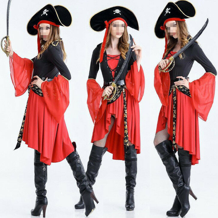 Pirate Clubing Costume Adult Halloween Fancy Dress Sexy Women Long Sleeve Cosplay Hat