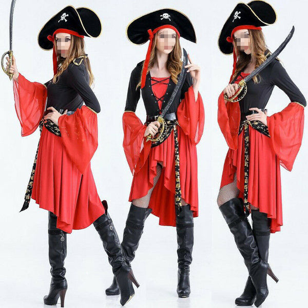 Pirate Clubing Costume Adult Halloween Fancy Dress Sexy Women Long Sleeve Cosplay Hat