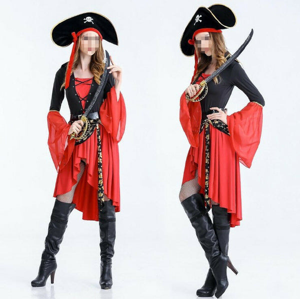 Pirate Clubing Costume Adult Halloween Fancy Dress Sexy Women Long Sleeve Cosplay Hat