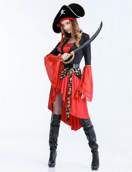 Pirate Clubing Costume Adult Halloween Fancy Dress Sexy Women Long Sleeve Cosplay Hat