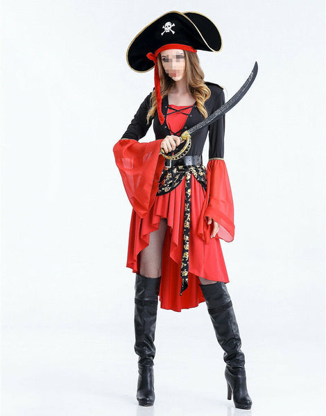 Pirate Clubing Costume Adult Halloween Fancy Dress Sexy Women Long Sleeve Cosplay Hat