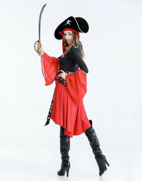 Pirate Clubing Costume Adult Halloween Fancy Dress Sexy Women Long Sleeve Cosplay Hat
