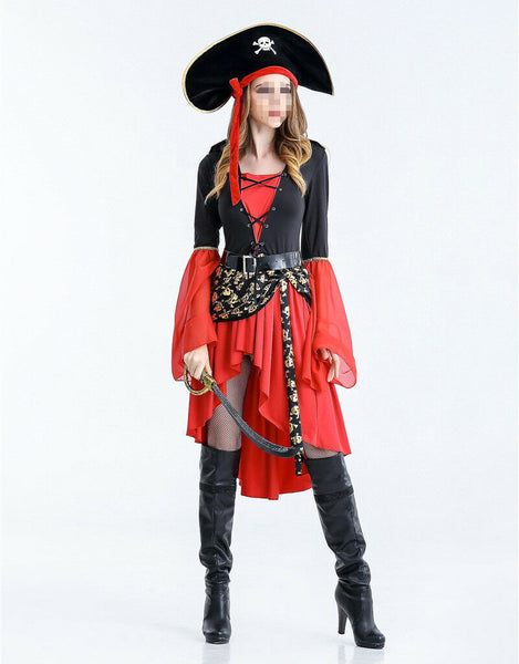 Pirate Clubing Costume Adult Halloween Fancy Dress Sexy Women Long Sleeve Cosplay Hat