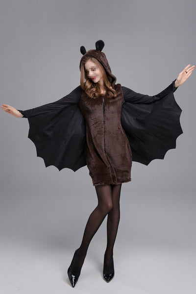 Attractive Women Halloween Cosplay Bat Wing Costume Vampire Party Hooded Fancy Dress