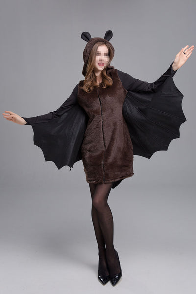 Attractive Women Halloween Cosplay Bat Wing Costume Vampire Party Hooded Fancy Dress