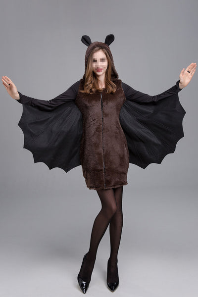 Attractive Women Halloween Cosplay Bat Wing Costume Vampire Party Hooded Fancy Dress