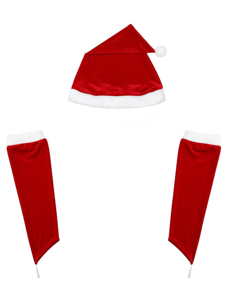 Christmas Xmas Party Santa Cosplay Costume Fancy Dress Women Strapless Dresses Hooded Outfits
