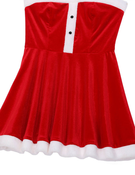 Christmas Xmas Party Santa Cosplay Costume Fancy Dress Women Strapless Dresses Hooded Outfits