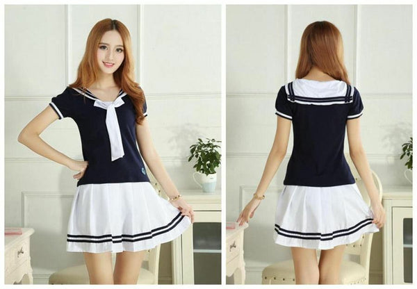 Japan Cute Girls Sailor Suit Students School Dress Looks Cute Outfits Lolita T Shirt Skirt