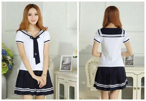 Japan Cute Girls Sailor Suit Students School Dress Looks Cute Outfits Lolita T Shirt Skirt