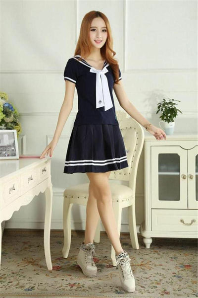 Japan Cute Girls Sailor Suit Students School Dress Looks Cute Outfits Lolita T Shirt Skirt