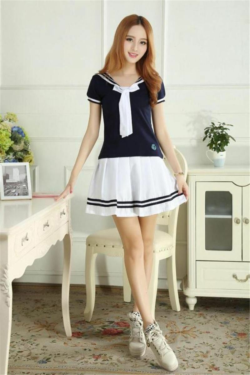 Japan Cute Girls Sailor Suit Students School Dress Looks Cute Outfits Lolita T Shirt Skirt