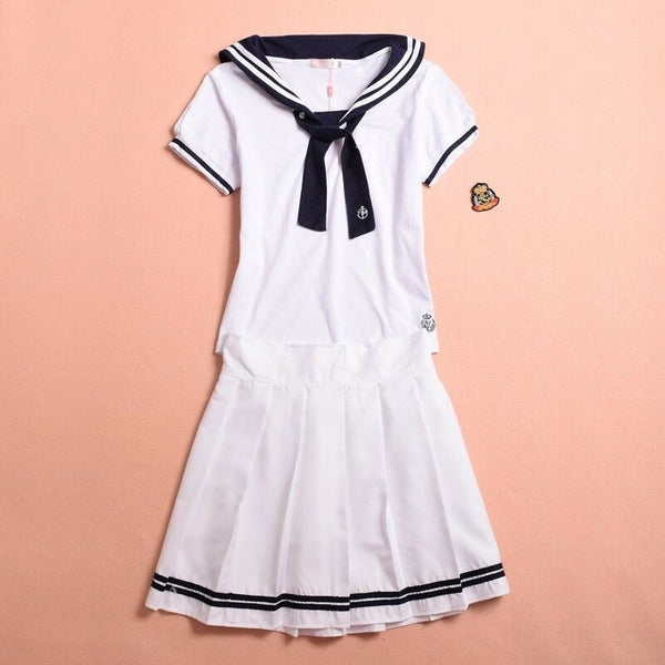 Japan Cute Girls Sailor Suit Students School Dress Looks Cute Outfits Lolita T Shirt Skirt