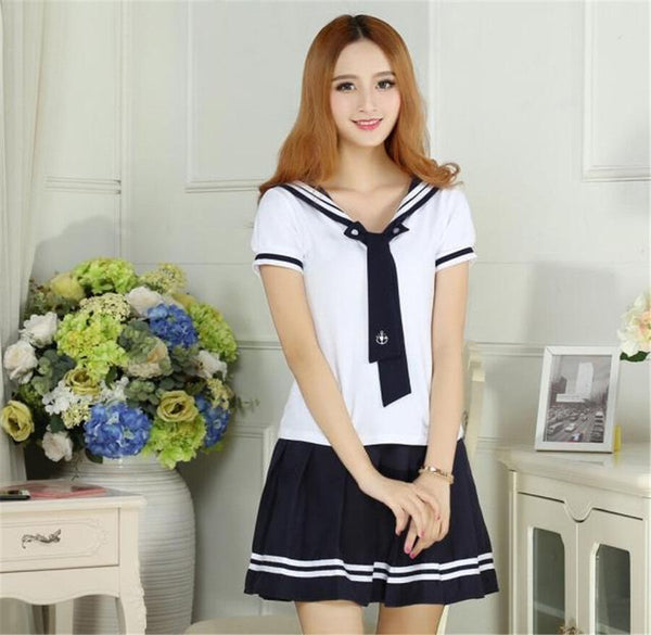 Japan Cute Girls Sailor Suit Students School Dress Looks Cute Outfits Lolita T Shirt Skirt